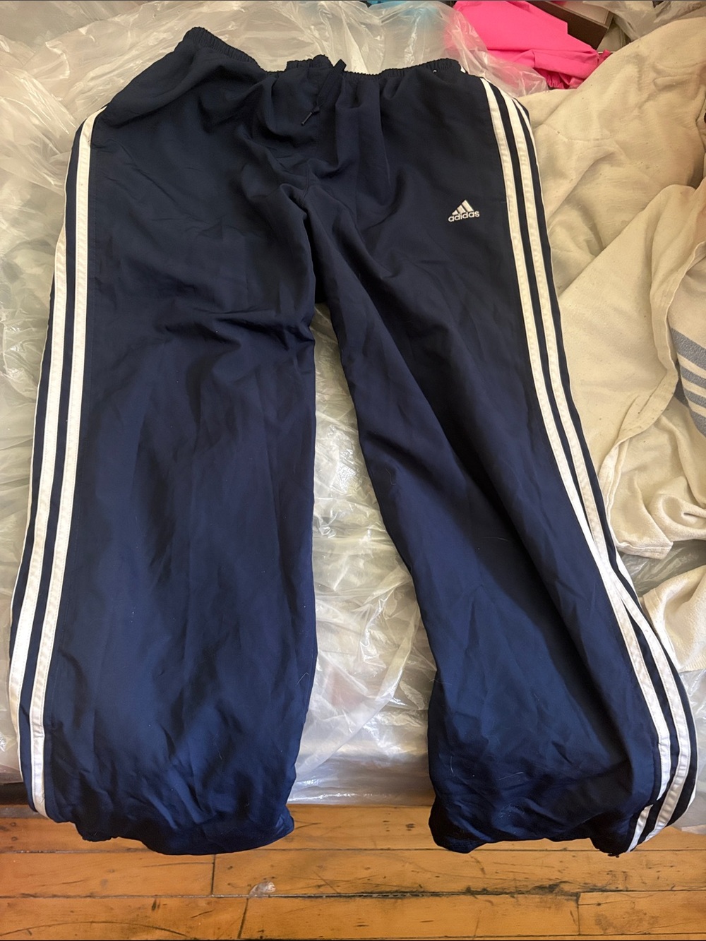 adidas Navy and White Three-Stripe Kids Track Pants